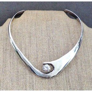 MODERNIST White Topaz STERLING Silver 950 Choker COLLAR  ALICIA Taxco Mexico